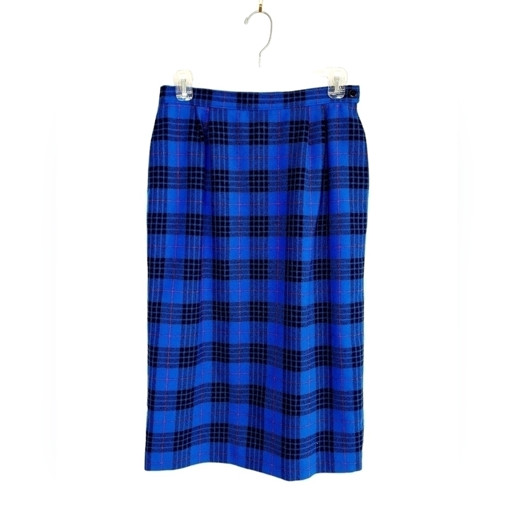 Pendleton Morgan Tartan Plaid Long Wool Skirt Size 6 Vintage Blue Black Red EUC - Picture 8 of 16